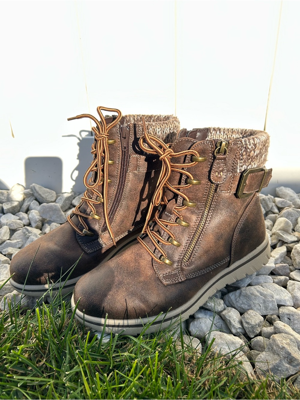 Cliffs by WHITE MOUNTAIN Women’s Brown Lace-Up Faux-Fur Ankle Boots 8 Wide